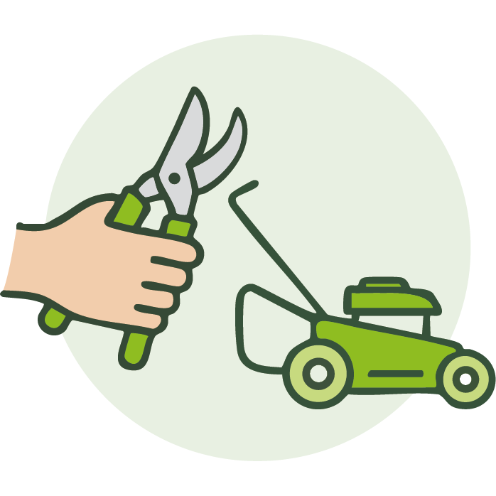 Icône représentant l’entretien de jardins avec outils de jardinage